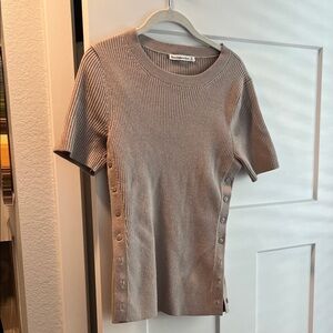 Abercrombie & Fitch Taupe Ribbed Short-Sleeve Top with Side Snap Detail